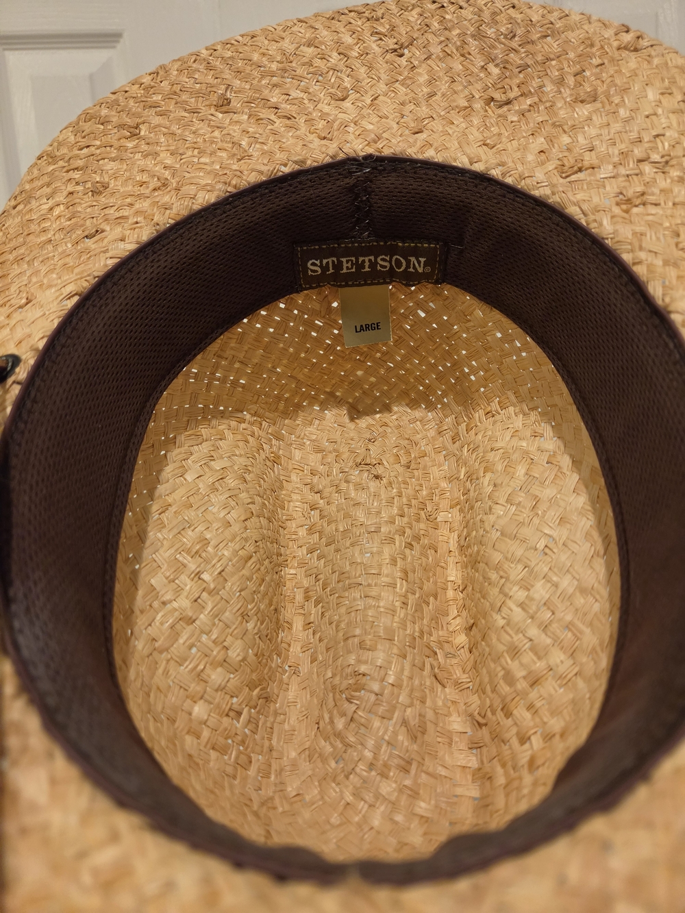 Stetson Natural Straw Cowboy Hat with Brown Leather Chin Strap - Picture 3 of 5